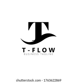 Initial letter T flow logo vector design template. Black letter isolated on white background. Can be used for company logo or symbol