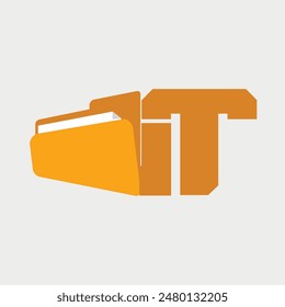 Initial Letter T Folder Logo. Vector Illustration.