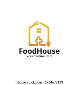 Initial letter T food house Logo Design Template. Illustration vector graphic. Design concept fork, spoon, letter With house symbol. Perfect for restaurant, cooking business