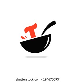 Initial letter T food Logo Design Template. Illustration vector graphic. Design concept bowl and spoon With letter symbol. Perfect for cafe, restaurant, cooking business