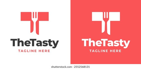 Initial Letter T with Fork Icon Logo Inspiration. Fork with Letter T Logo for Restaurant, Catering, Cafe, and Food Service Branding. Alphabet Restaurant Vector Logo Illustration.