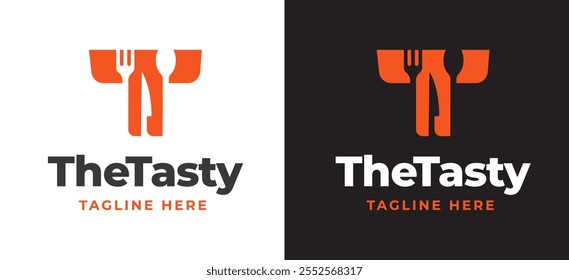 Initial Letter T with Fork and Spoon Icon Logo Inspiration. Spoon and Fork with Letter T Logo for Restaurant, Catering, Cafe, and Food Service Branding. Alphabet Restaurant Vector Logo Illustration.