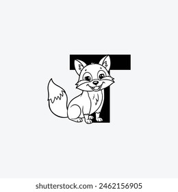 Initial Letter T with Fox Logo Design. The fox is sporting a happy smile. letter T and fox head vector illustration for icon, symbol or logo.