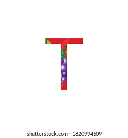 Initial Letter T with Fruit theme background.