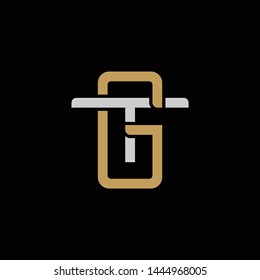 Initial letter T and G, TG, GT, overlapping interlock logo, monogram line art style, silver gold on black background