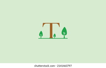 Initial letter T garden with trees landscape template