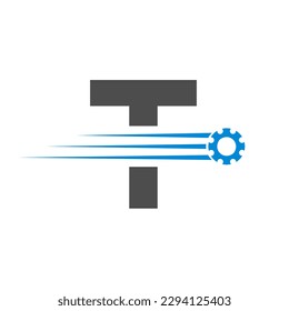 Initial Letter T Gear Cogwheel Logo. Automotive Industrial Icon, Gear Logo, Car Repair Symbol