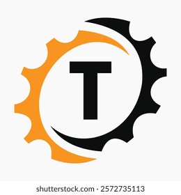 Initial Letter T Gear Logo Design Template. Automotive Gear Logo for Business and Industrial Identity