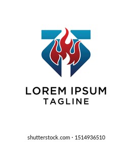 initial letter T Geometric with Fire logo template