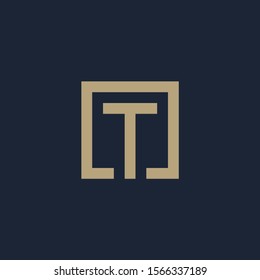 initial letter T geometric with square frame line art. Suitable for business consulting, studio, room, group, decoration, building, concept design. - vector
