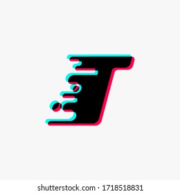 initial letter T with glitch liquid effect
