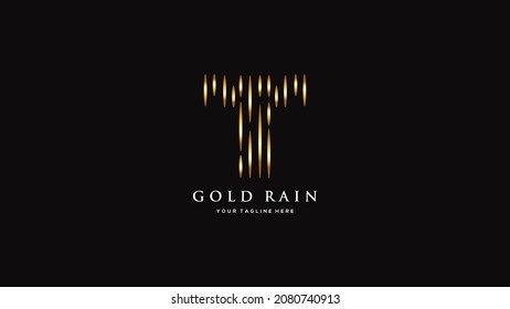 Initial letter T gold logo design, rain luxury logo