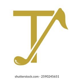 Initial Letter T Hockey Logo Concept With Hockey Stick Symbol Vector Template