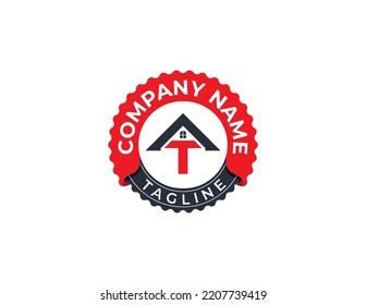 initial Letter T Home Stamp Badge Logo Concept sign icon symbol Design Element. House, Real Estate, Realtor, Mortgage Logotype. Vector illustration template