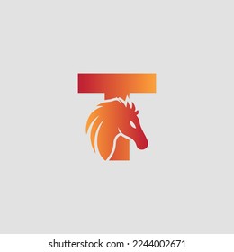 Initial letter T with horse vector logo design. Horse Letter T Illustration Template Icon.