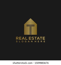 initial letter t house Logo. real estate logo concept. golden vector illustration