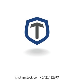 initial letter t icon logo design inspiration 2019 template with blue shield 