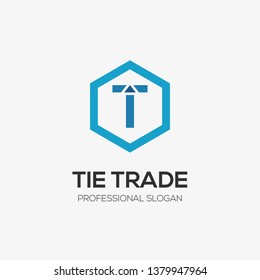 Initial letter T inside Hexagon with arrow shape. Modern blue logo template for business or finance.