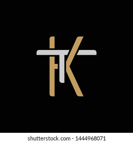 Initial letter T and K, TK, KT, overlapping interlock logo, monogram line art style, silver gold on black background