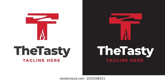 Initial Letter T with Knife Icon Logo Inspiration. Knife with Letter P Logo for Restaurant, Catering, Cafe, and Food Service Branding. Alphabet Restaurant Vector Logo Illustration.