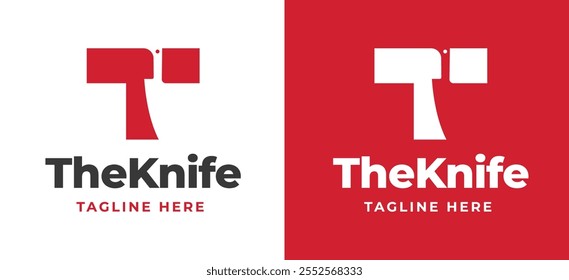 Initial Letter T with Knife Icon Logo Inspiration. Knife with Letter P Logo for Restaurant, Catering, Cafe, and Food Service Branding. Alphabet Restaurant Vector Logo Illustration.