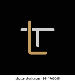 Initial letter T and L, TL, LT, overlapping interlock logo, monogram line art style, silver gold on black background