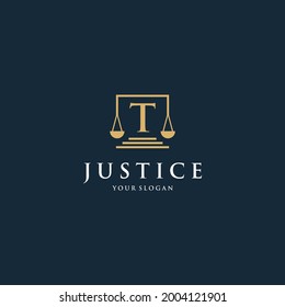 Initial letter t law logotype with square and simple modern design