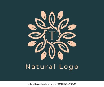 initial letter T Leaf Flower logo. Floral Logo Vector illustrations. 
Vector Logo design for natural products, flower shop, cosmetics, Organic, ecology concepts, health, spa.