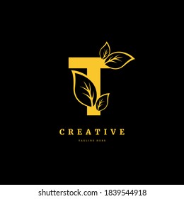 Initial letter T with leaf logo vector concept element, letter T logo with Organic leaf. Fit for company, product label, badge, or business.
