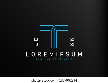 Initial letter T line logo design. Vector illustration of abstract line shaped letter T. Vintage logo design vector line icon template