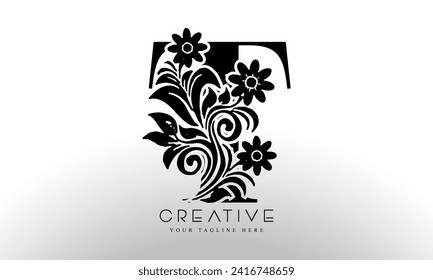 Initial letter T linked beauty flourish Black color logo design