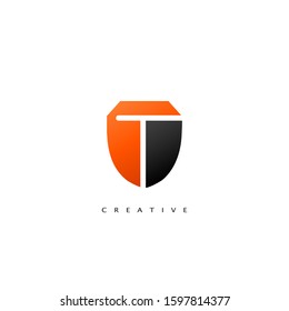 Initial Letter T Logo Abstract Techno Shield Vector Design Concept.