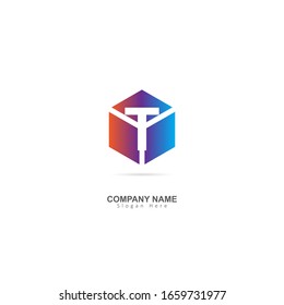 Initial Letter T Logo with Box Element. Design Vector Logo Template