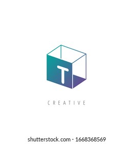 Initial Letter T Logo With Box Element. Design Vector Box Logo Template