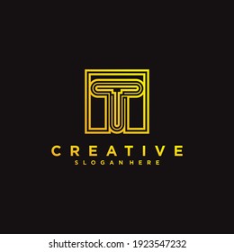 initial letter t logo with box line art modern concept, gradien colour. premium vektor, part 2