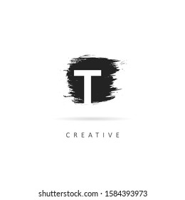 Initial letter T logo with brush element, design vector logo template