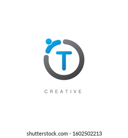 Initial Letter T Logo With Circle Element. Design Vector People Logo Template