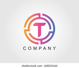 Initial Letter T Logo with Circle Colorful