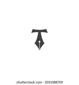 Initial Letter T Logo, combination with Pen, Usable for Business and Branding Logos, creative design, icon or symbol logo