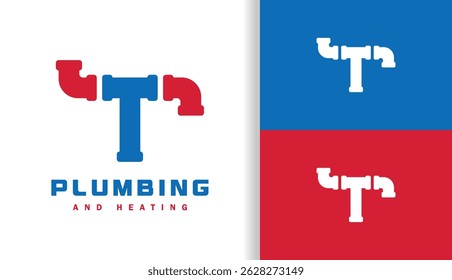 Initial Letter T Logo Combination of Pipes with Red and Blue Colors