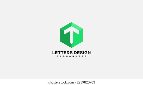 Initial Letter T logo design in Hexagon shape