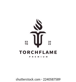 initial letter T logo design with torch flame concept