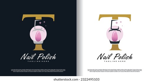 initial letter T logo design template with nail polish icon and creative concept premium vector