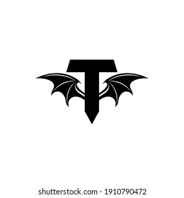 Initial letter T logo and Dragon wings symbol. Wings design element,  initial Letter T logo Icon, Initial Logo Template