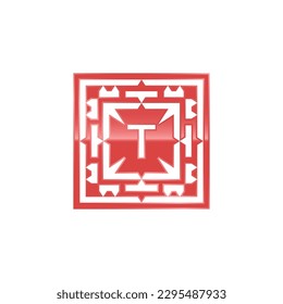 Logo de la letra inicial T, elegante patrón de emblema cuadrado.