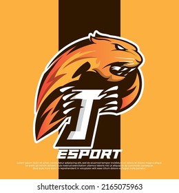 Initial letter T logo esport design, Panther esport logo design, Tiger mascot sport logo design