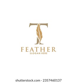 Initial letter T logo with Feather Luxury gold, Initial Feather Logo template