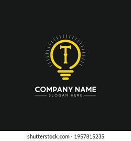 Initial Letter T Logo And Light Bulb Bright Logo In Yellow Colors With Editable Vector File