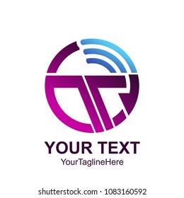 Initial letter T logo template colored purple circle signal design for business and company identity