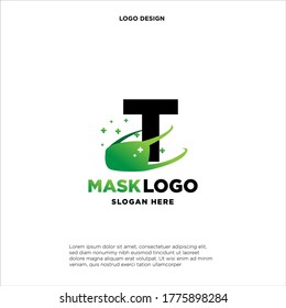 Initial letter T logo template with mask or shield illustration in flat design monogram symbol